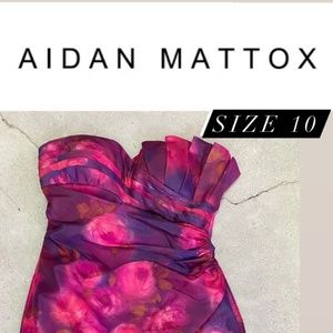 Aidan Mattox sweetheart strapless ruffle watercolor peonies cocktail mini dress